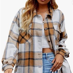 Black Orange Plaid Shacket Jacket. L